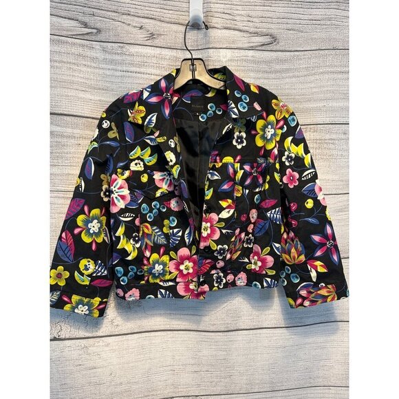 Bellagio Floral Cropped Button Down Jacket Size 6 - Picture 1 of 3